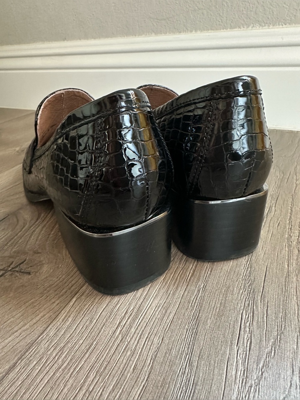 Donald Pliner Black Patent Leather with Tassels, 1 3/4" Heeled Loafers - Picture 5 of 9